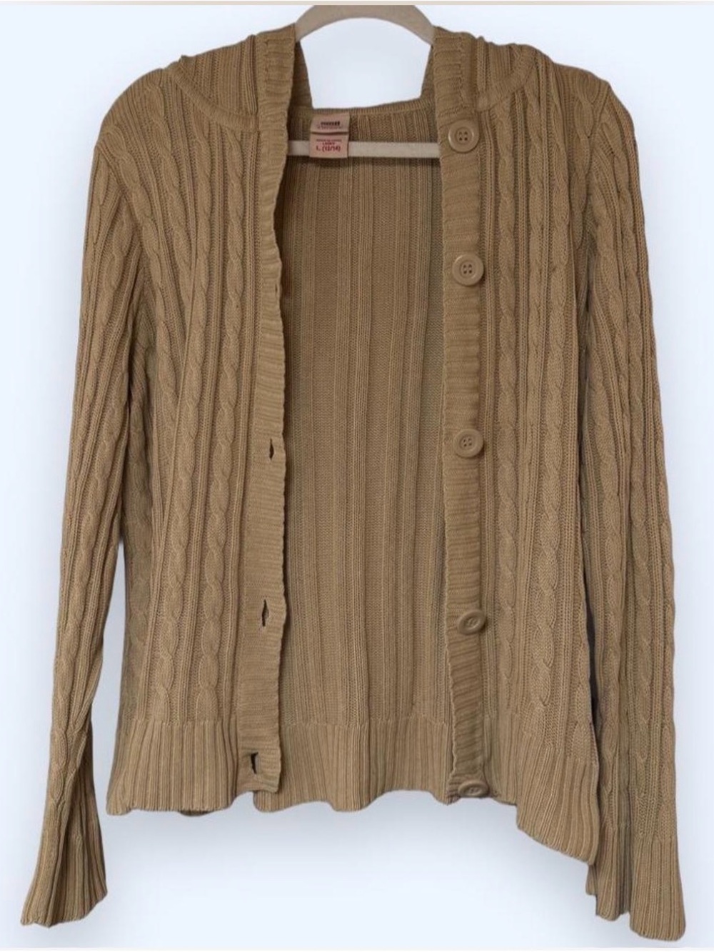 Faded Glory Camel Cable Knit Button-Front Cardigan